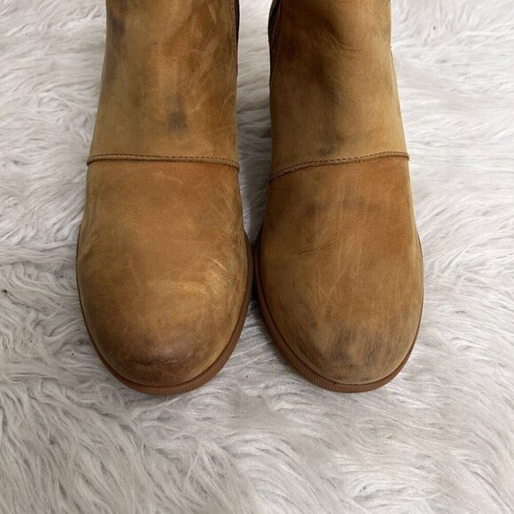 Sorel Tan Joan of Arctic Nubuck Leather Wedge Booties Sz 9 Pull Eli Curry Brown - Picture 3 of 11